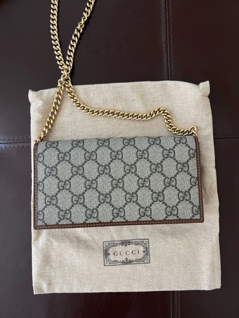Gucci Brown/Beige GG Canvas Horsebit Chain Wallet - Picture 3 of 9